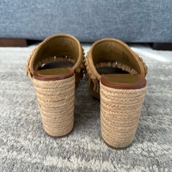 Tory Burch Fria Knotted-Fringe Espadrille Slide Suede Platform Sandals - Picture 6 of 9